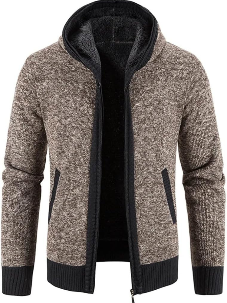 Street Wave Max Men's Cozy Warm Hooded Zip Front Cardigan With Fleece Lining
