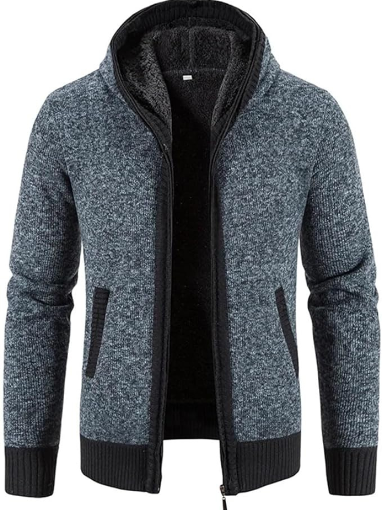 Street Wave Max Men's Cozy Warm Hooded Zip Front Cardigan With Fleece Lining