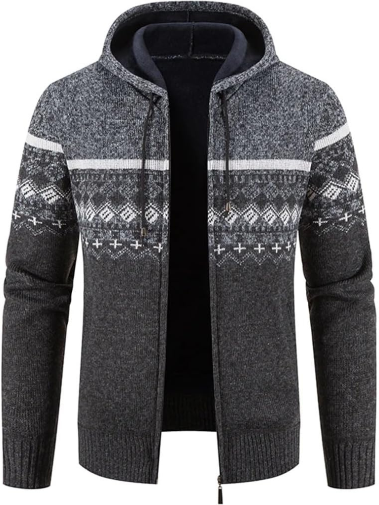 Street Wave Max Men's Cozy Warm Hooded Zip Front Cardigan With Fleece Lining