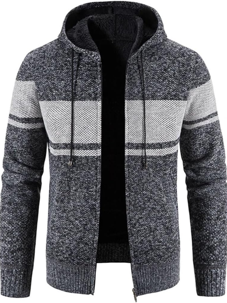 Street Wave Max Men's Cozy Warm Hooded Zip Front Cardigan With Fleece Lining