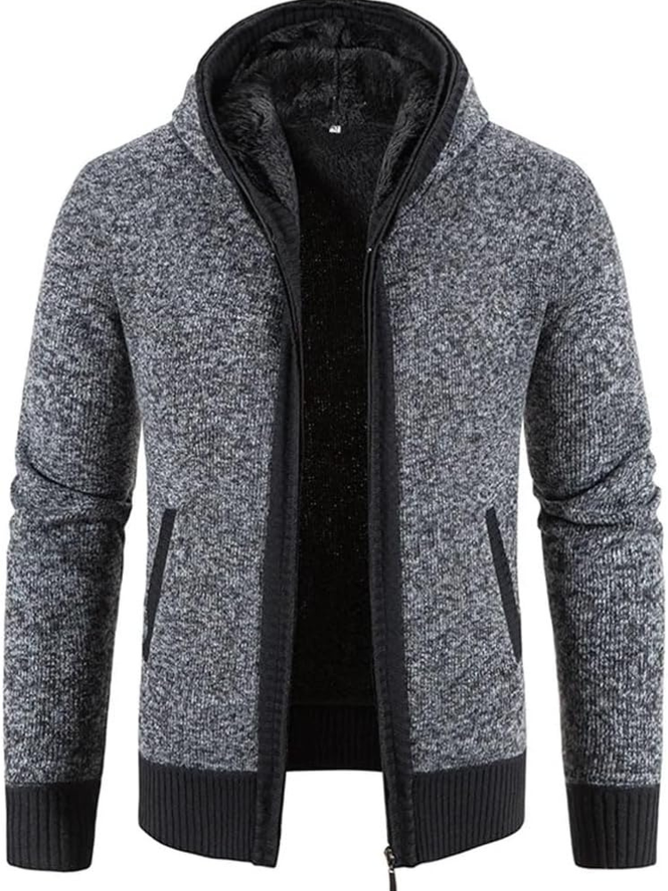 Street Wave Max Men's Cozy Warm Hooded Zip Front Cardigan With Fleece Lining