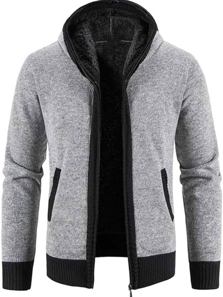 Street Wave Max Men's Cozy Warm Hooded Zip Front Cardigan With Fleece Lining