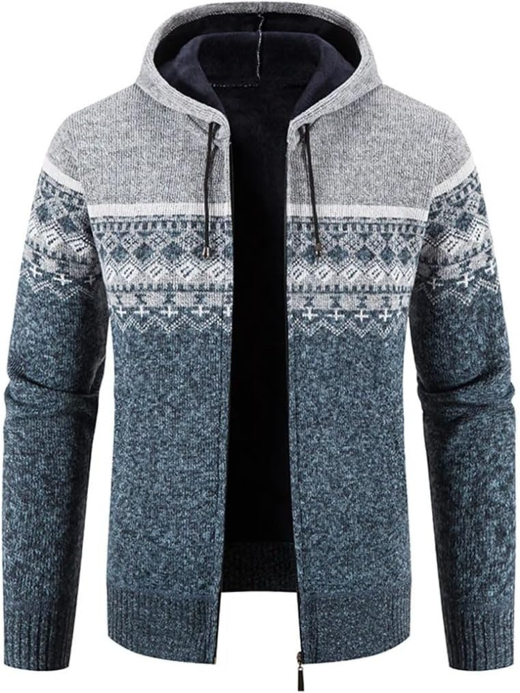 Street Wave Max Men's Cozy Warm Hooded Zip Front Cardigan With Fleece Lining