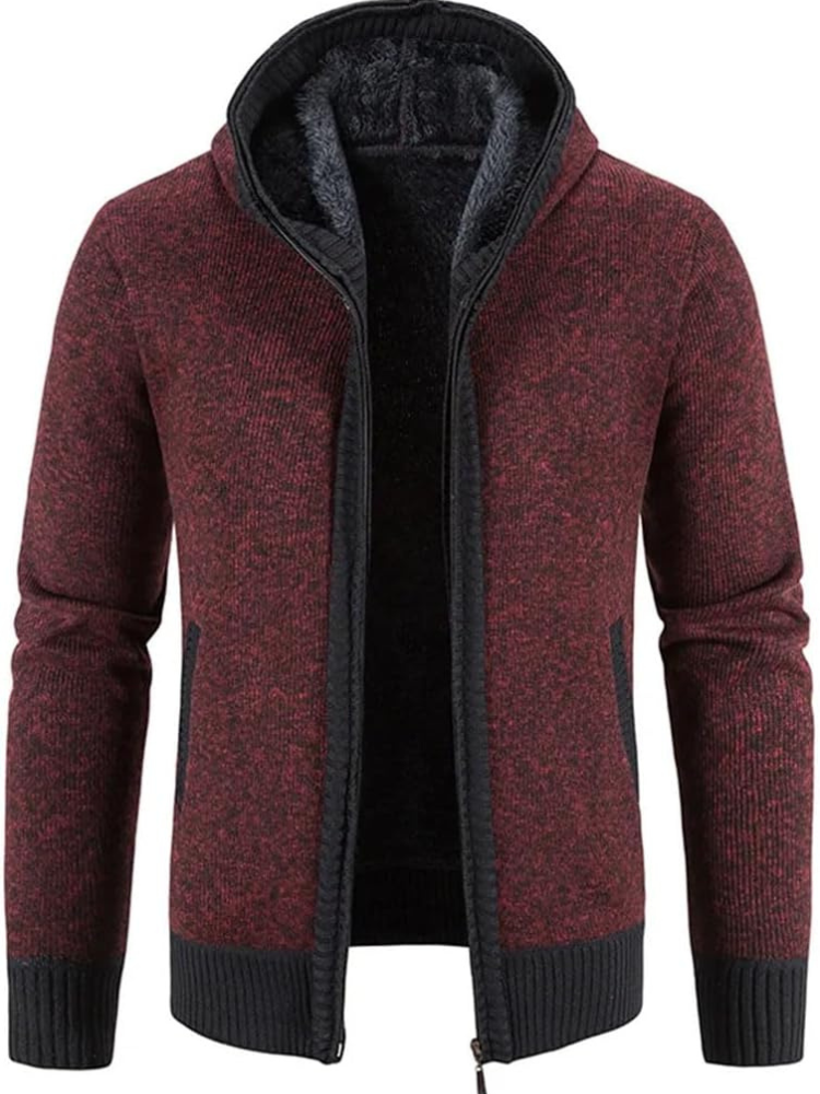 Street Wave Max Men's Cozy Warm Hooded Zip Front Cardigan With Fleece Lining