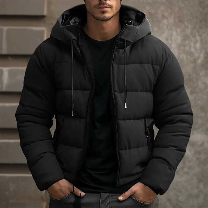 Street-Wave Mens Hooded Insulated Puffer Jacket For Winter Warmth And Comfort With Windproof Style