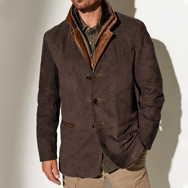 Street-Wave Mens Suede Leather Jacket With Leather Accents And Lapel Collar Design For Men