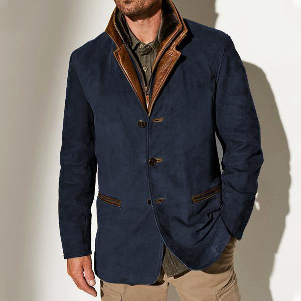 Street-Wave Mens Suede Leather Jacket With Leather Accents And Lapel Collar Design For Men