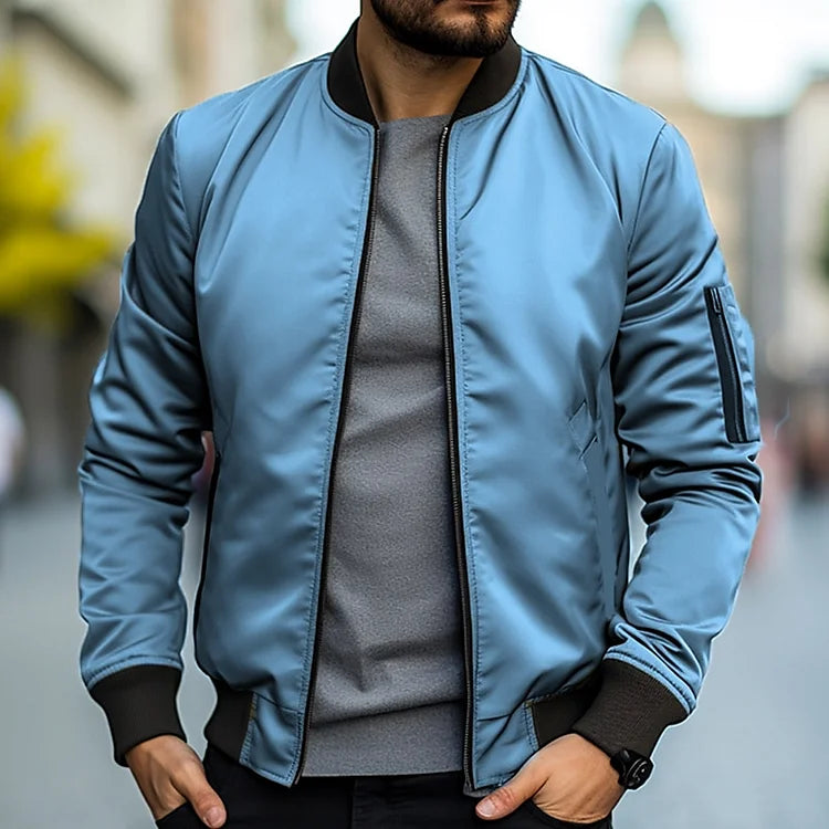 Street-wave Men's Lightweight Bomber Jacket With Ribbed Hem And Regular Fit For Urban Style
