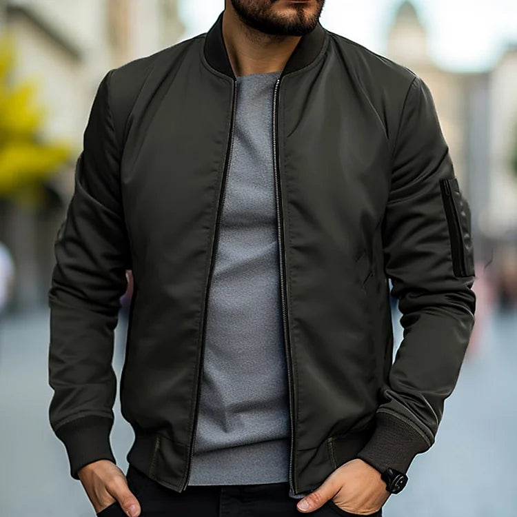 Street-wave Men's Lightweight Bomber Jacket With Ribbed Hem And Regular Fit For Urban Style