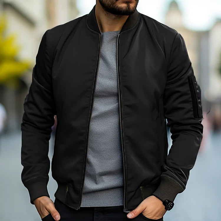 Street-wave Men's Lightweight Bomber Jacket With Ribbed Hem And Regular Fit For Urban Style