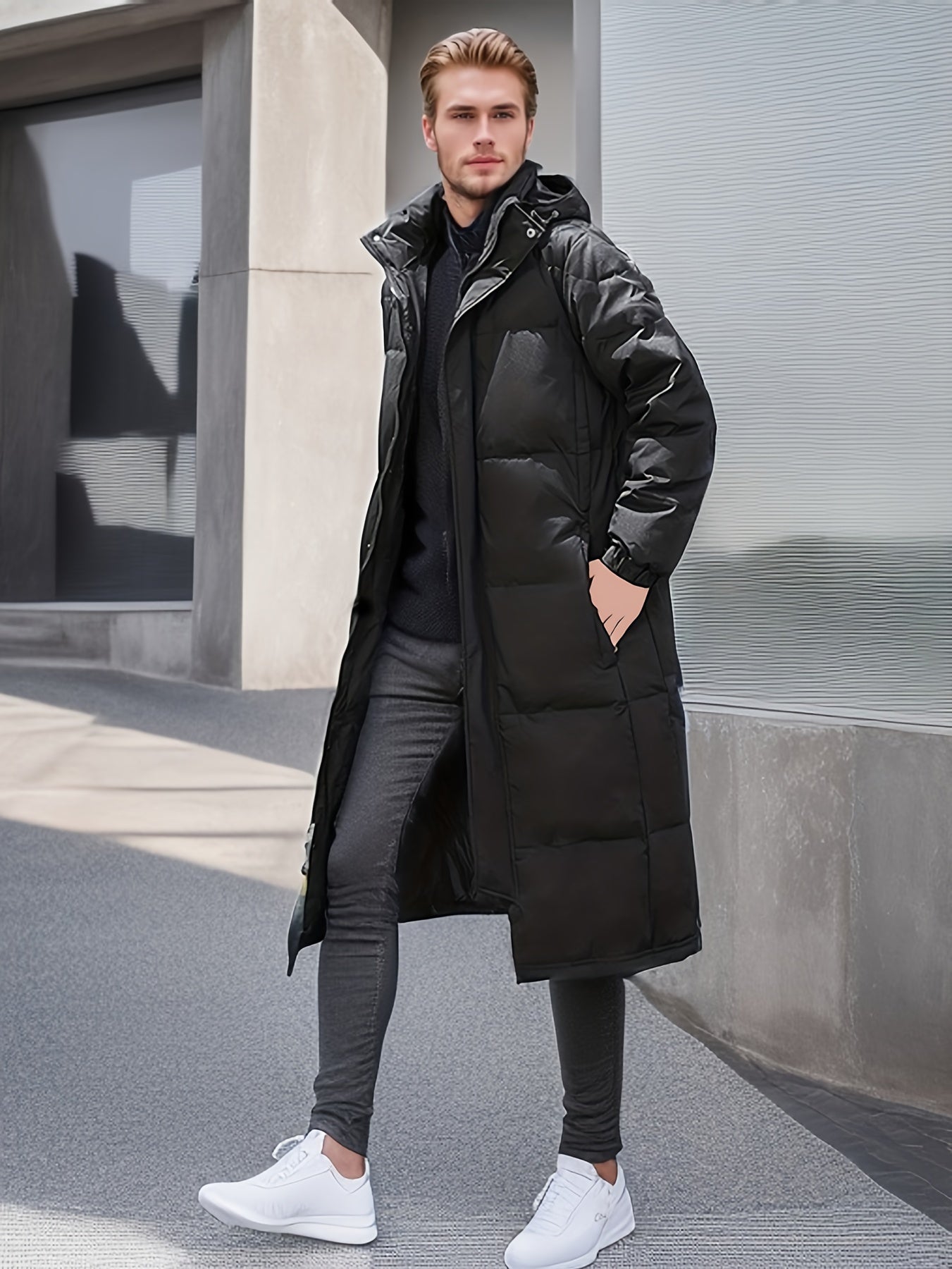 Street Wave Long Puffer Coat For Men With Premium Padding For Warmth And Zip Front Closure Design