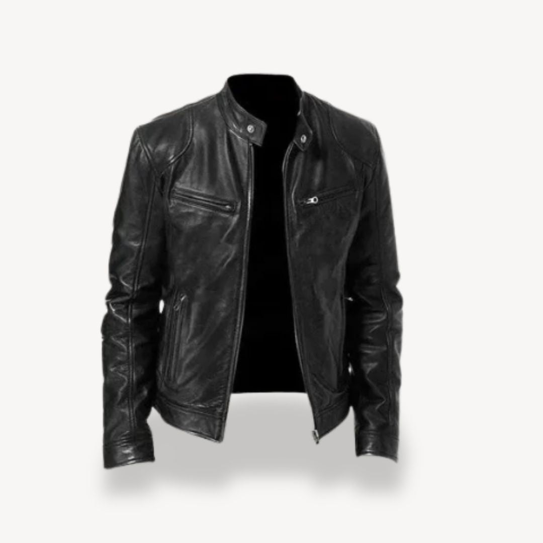 Street-wave Premium Leather Biker Jacket For Men With Zipper Front Durable Elegance