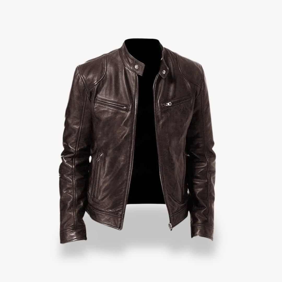 Street-wave Premium Leather Biker Jacket For Men With Zipper Front Durable Elegance