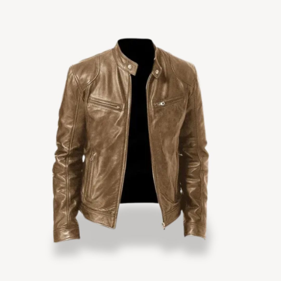 Street-wave Premium Leather Biker Jacket For Men With Zipper Front Durable Elegance