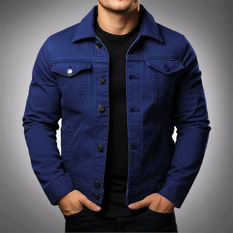 Street-Wave Men's Structured Denim Jacket With Button Closure And Chest Pockets Casual Urban Style