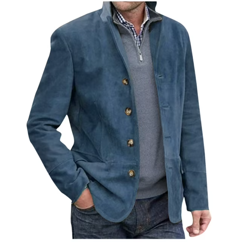 Street-Wave Suede Blazer for Men Elegant Versatile Leather Jacket Blue and Brown