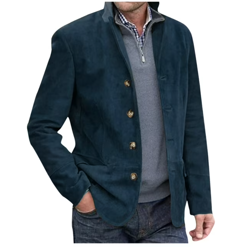 Street-Wave Suede Blazer for Men Elegant Versatile Leather Jacket Blue and Brown