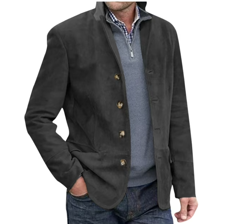 Street-Wave Suede Blazer for Men Elegant Versatile Leather Jacket Blue and Brown