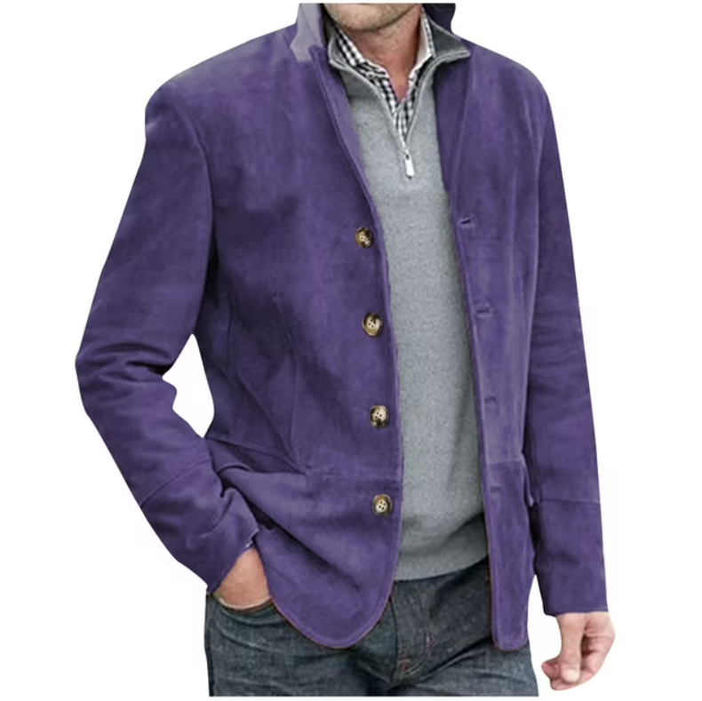 Street-Wave Suede Blazer for Men Elegant Versatile Leather Jacket Blue and Brown