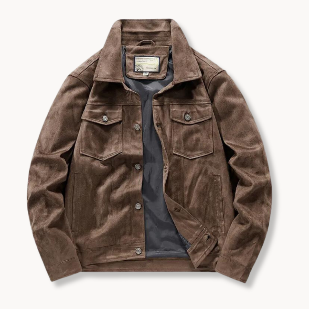 Streetwave Suede Leather Trucker Jacket For Men Stand Collar Premium Style And Comfort Versatile Everyday Wear
