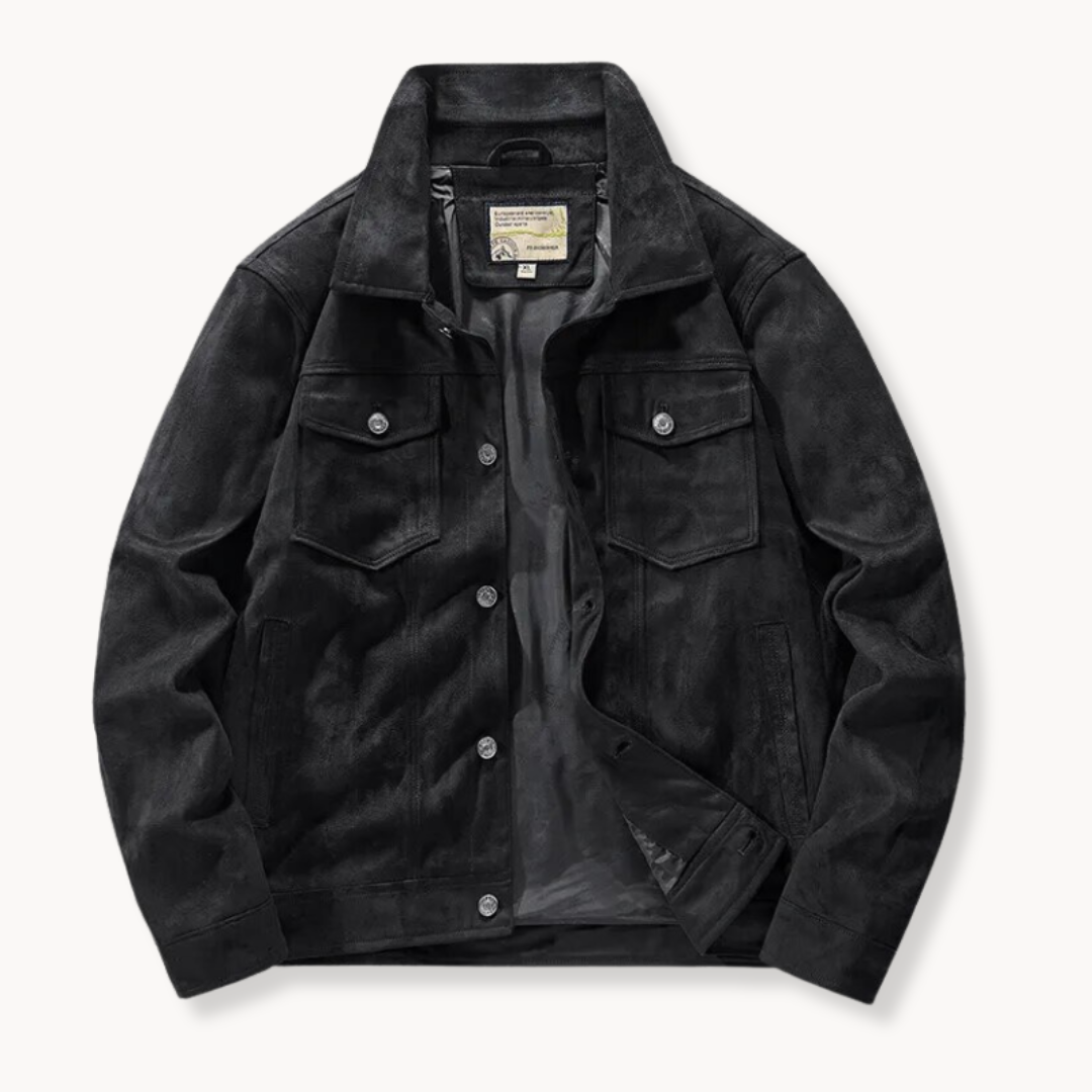 Streetwave Suede Leather Trucker Jacket For Men Stand Collar Premium Style And Comfort Versatile Everyday Wear