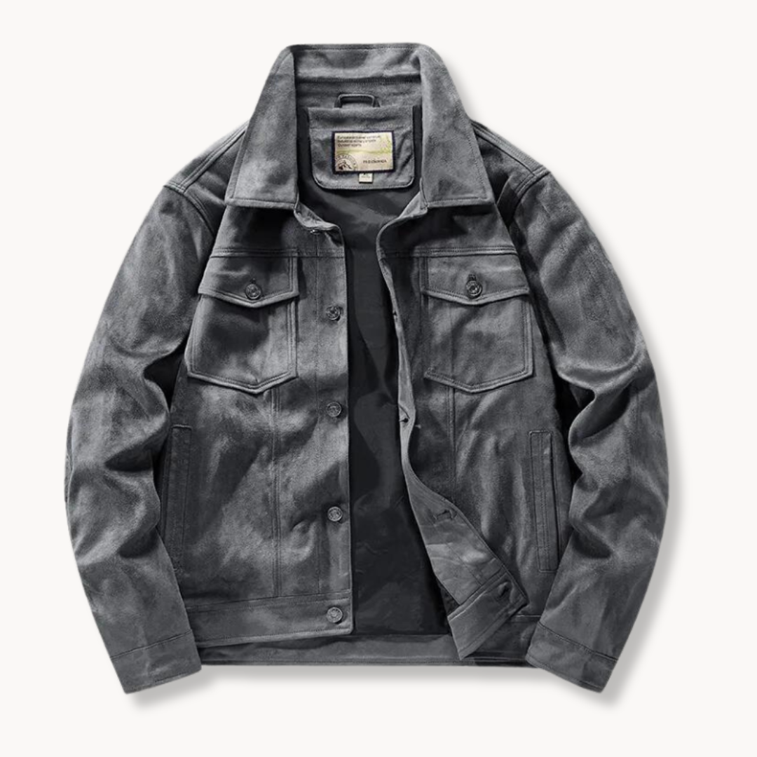 Streetwave Suede Leather Trucker Jacket For Men Stand Collar Premium Style And Comfort Versatile Everyday Wear
