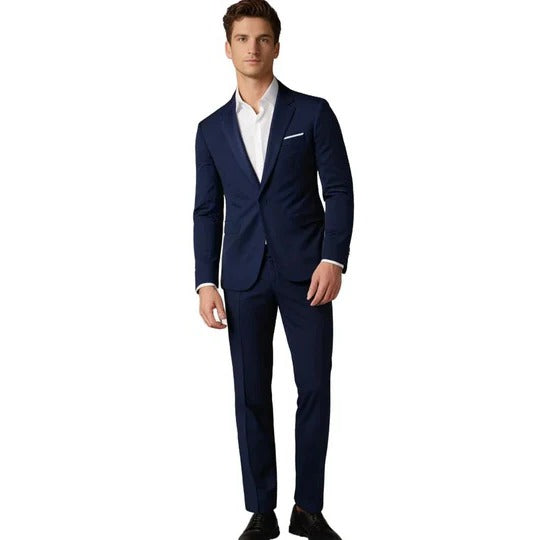 Street-Wave Mens Black Two Piece Suit With Blazer And Trousers Slim Fit Formal Business Attire
