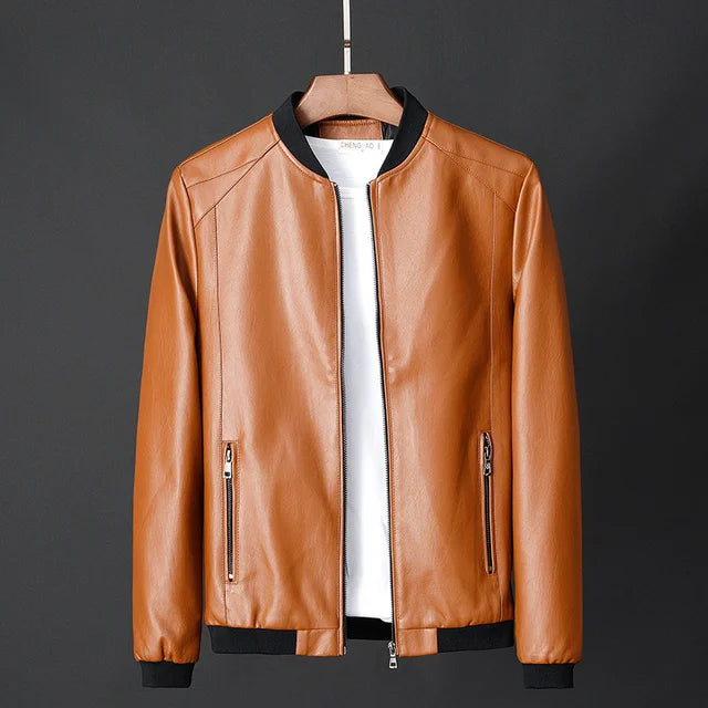 Street Wave Vintage Leather Bomber Jacket For Men With Secure Pockets Durable And Stylish