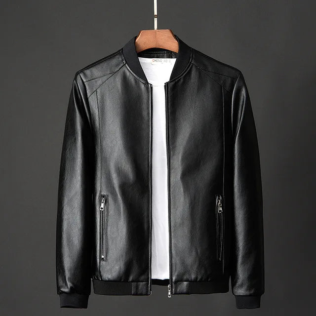 Street Wave Vintage Leather Bomber Jacket For Men With Secure Pockets Durable And Stylish