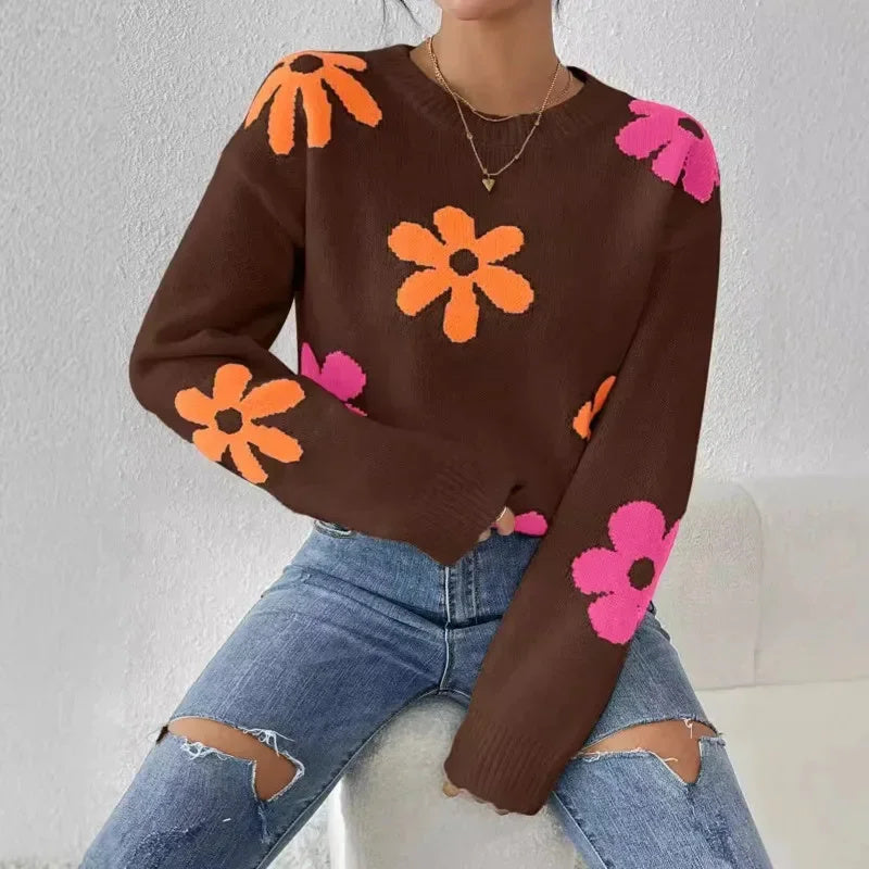 Floral Sweater Cozy Loose Fit Knit Pullover By Street Wave For Women Winter Wardrobe