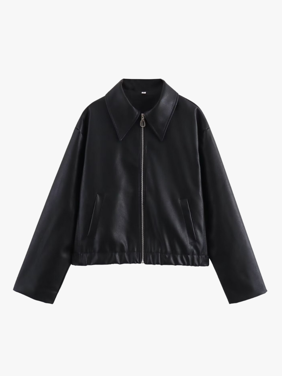 Street-wave Bordeaux Faux Leather Jacket For Women Zipper Front Chic Timeless Design