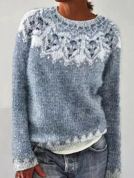 Street-wave Women Colorful Fair Isle Pullover Sweater Cozy Warm Knit Pattern Timeless Everyday Style