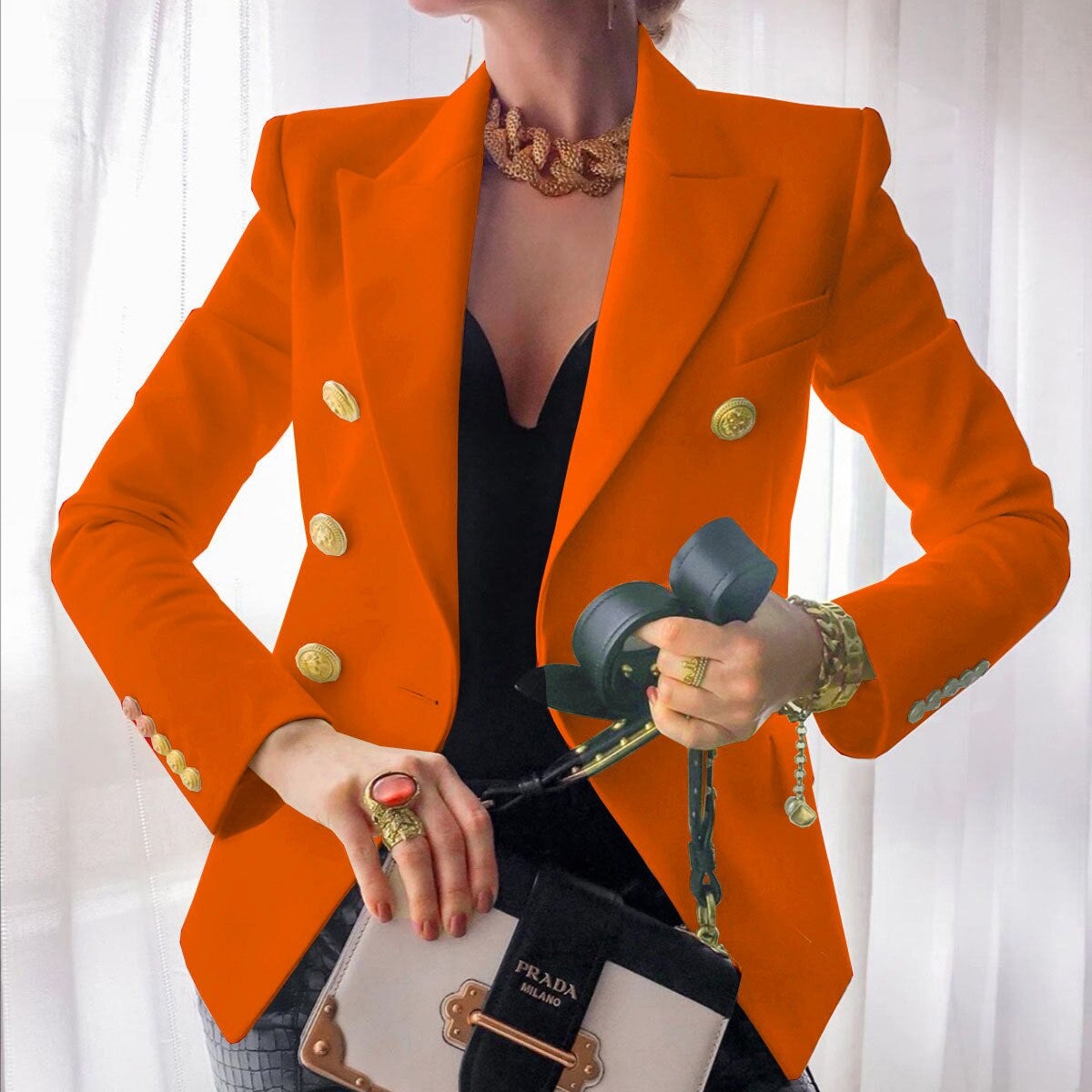 Streetwave Navy Blazer Double Breasted With Gold Buttons For Professional Women Office Wear