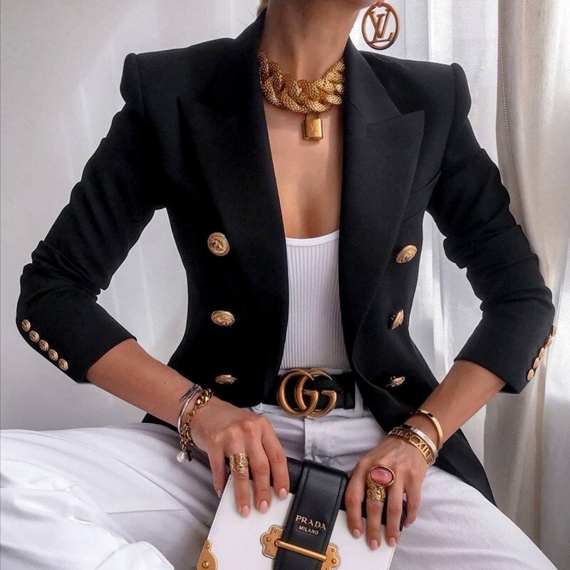 Streetwave Navy Blazer Double Breasted With Gold Buttons For Professional Women Office Wear