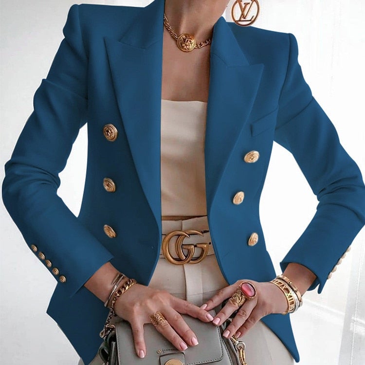 Street-Wave Pink Double-Breasted Blazer For Women Elegant Versatile Chic Outerwear