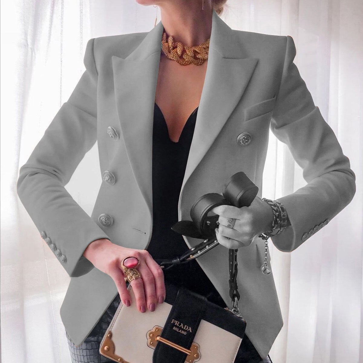 Streetwave Navy Blazer Double Breasted With Gold Buttons For Professional Women Office Wear