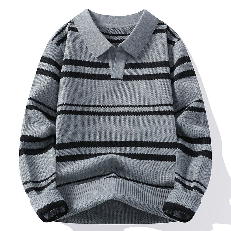 Street-wave Soft Striped Knit Sweater For Men With Modern Design And Cozy Warmth