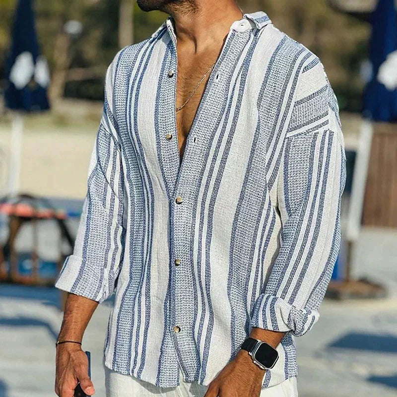 Street Wave Philemon Striped Summer Shirt For Men Lightweight Breathable Long Sleeve Versatile Spring And Summer Wardrobe