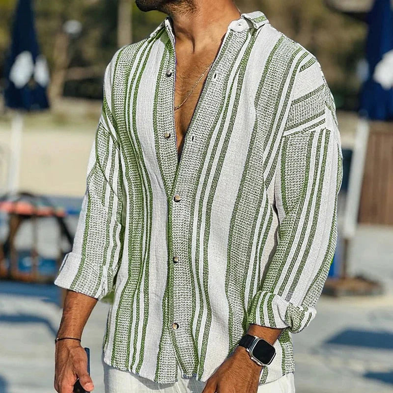Street Wave Philemon Striped Summer Shirt For Men Lightweight Breathable Long Sleeve Versatile Spring And Summer Wardrobe