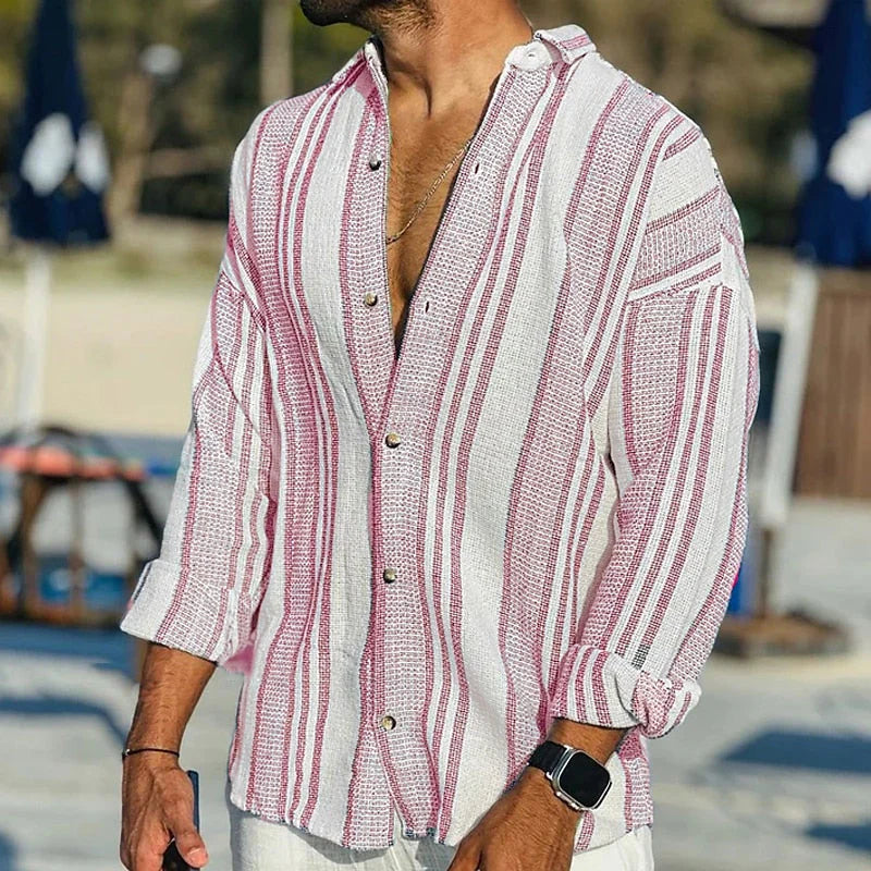 Street Wave Philemon Striped Summer Shirt For Men Lightweight Breathable Long Sleeve Versatile Spring And Summer Wardrobe