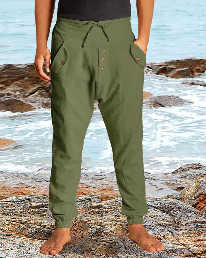 Street Wave Mens Linen Pants Breathable Lightweight Summer Comfort Relaxed Fit For Beach City Wear