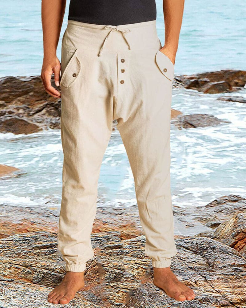 Street Wave Mens Linen Pants Breathable Lightweight Summer Comfort Relaxed Fit For Beach City Wear