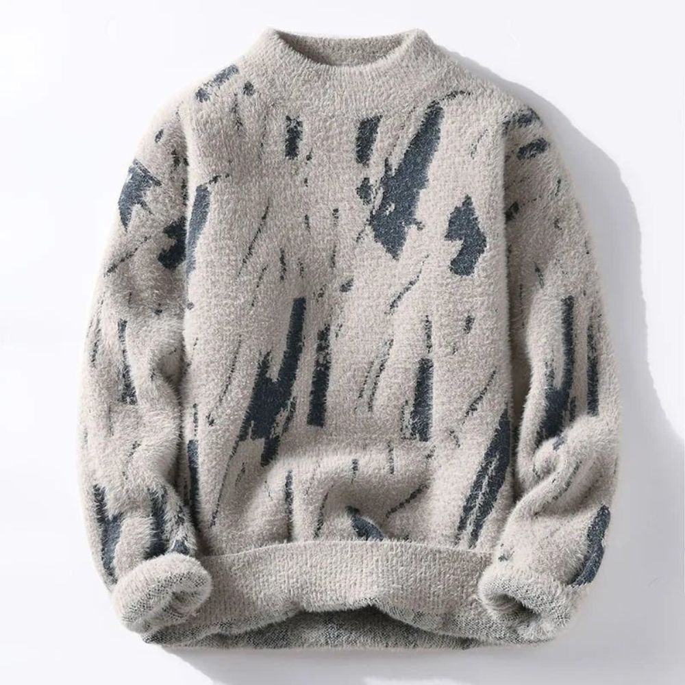 Streetwave Mens Abstract Knit Sweater Warm Cozy Modern Design For Fall Winter Everyday Wear