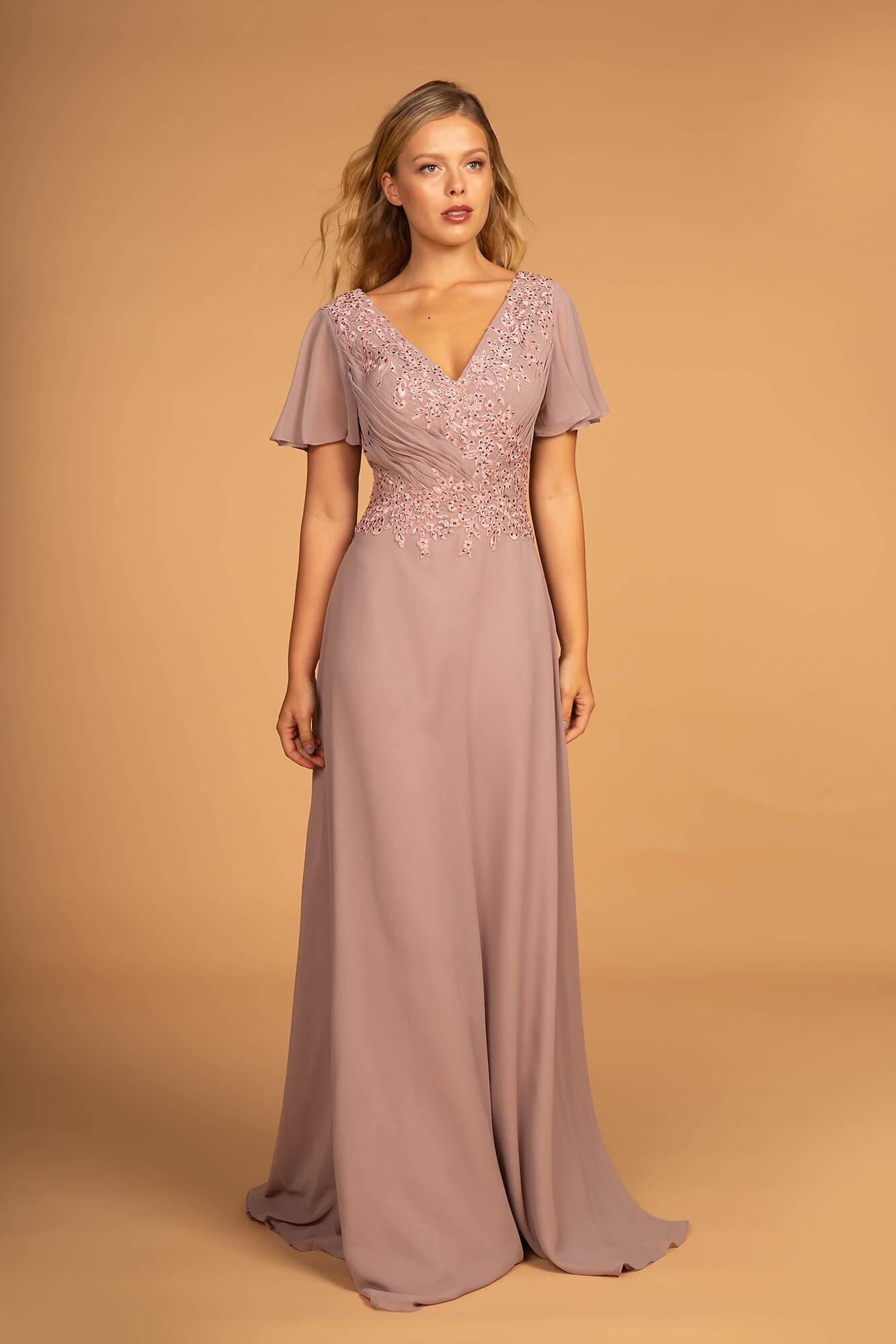 Mother of the Bride Chiffon Dress Beaded Bodice V Neck Street Wave