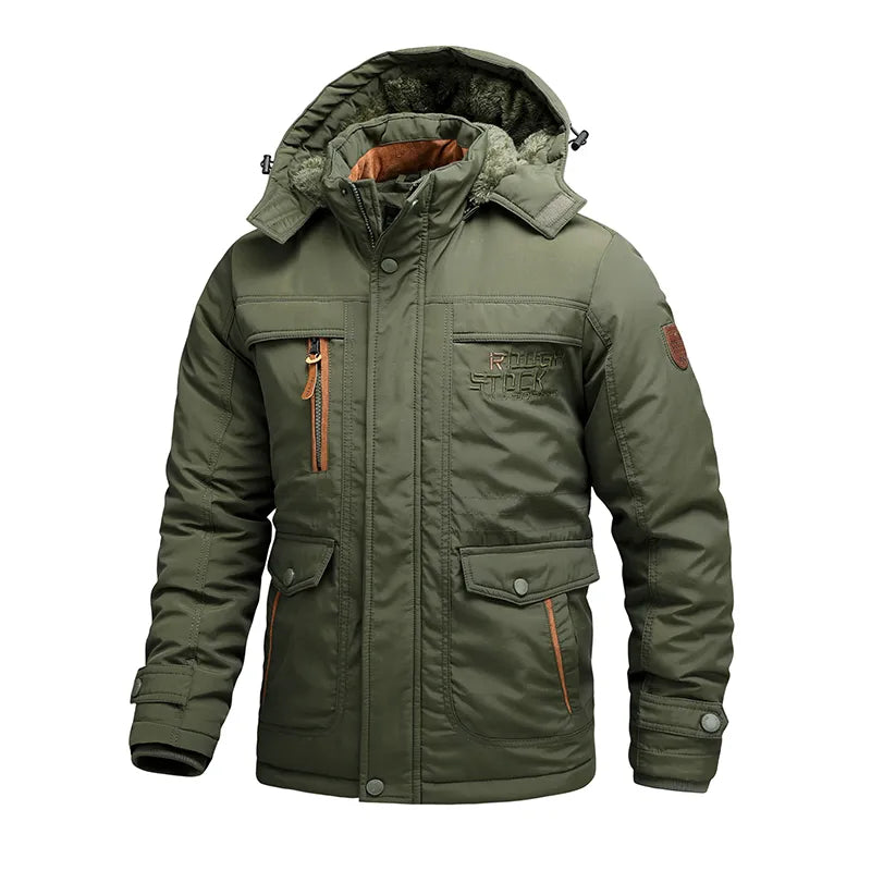 Men's Winter Jacket Windproof Insulated Hooded With Multiple Pockets And Adjustable Cuffs