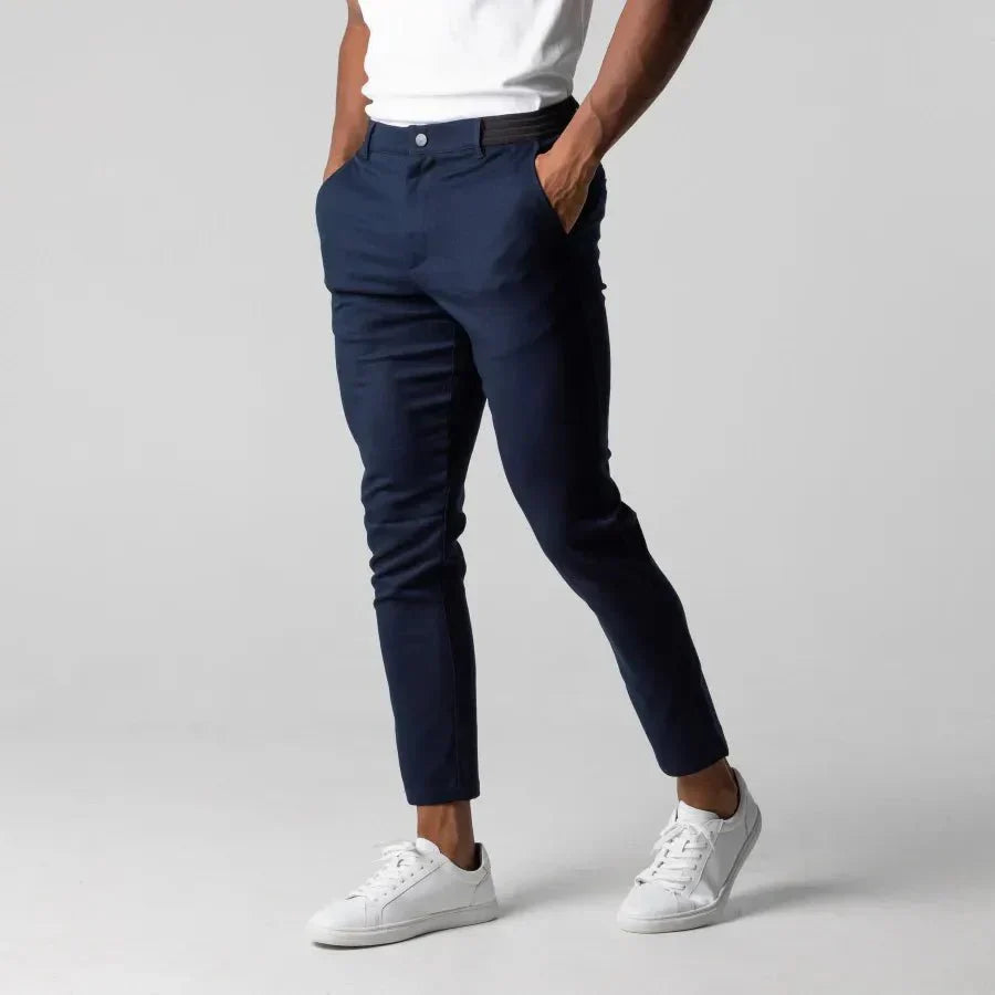 Men's Slim Fit Ankle Length Trousers Flat Front Comfort Stretch Pants For Modern Style