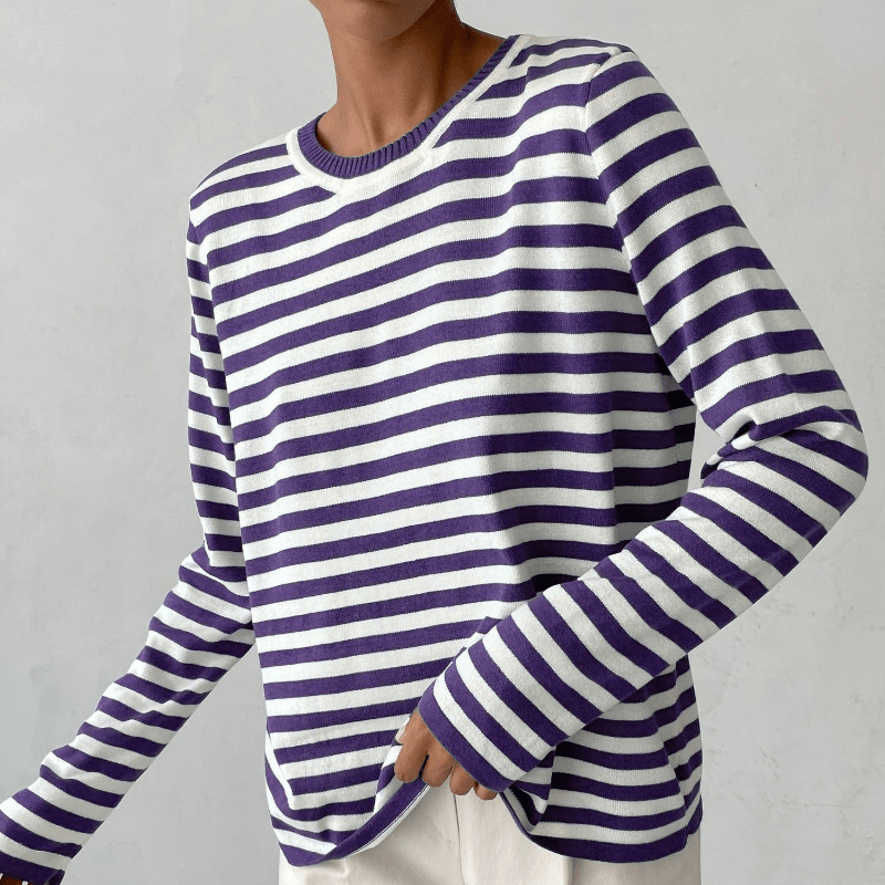 Street-Wave Nordic Flair Striped Long Sleeve T Shirt For Men Round Neck Soft Fabric Regular Fit