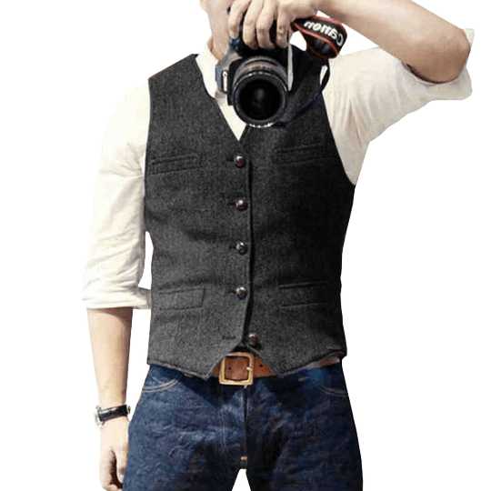 Men's Vest Classic V Neck With Button Closure Slim Fit Front Pockets For Formal And Semi Formal Wear