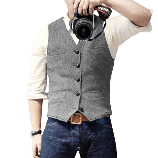 Men's Vest Classic V Neck With Button Closure Slim Fit Front Pockets For Formal And Semi Formal Wear