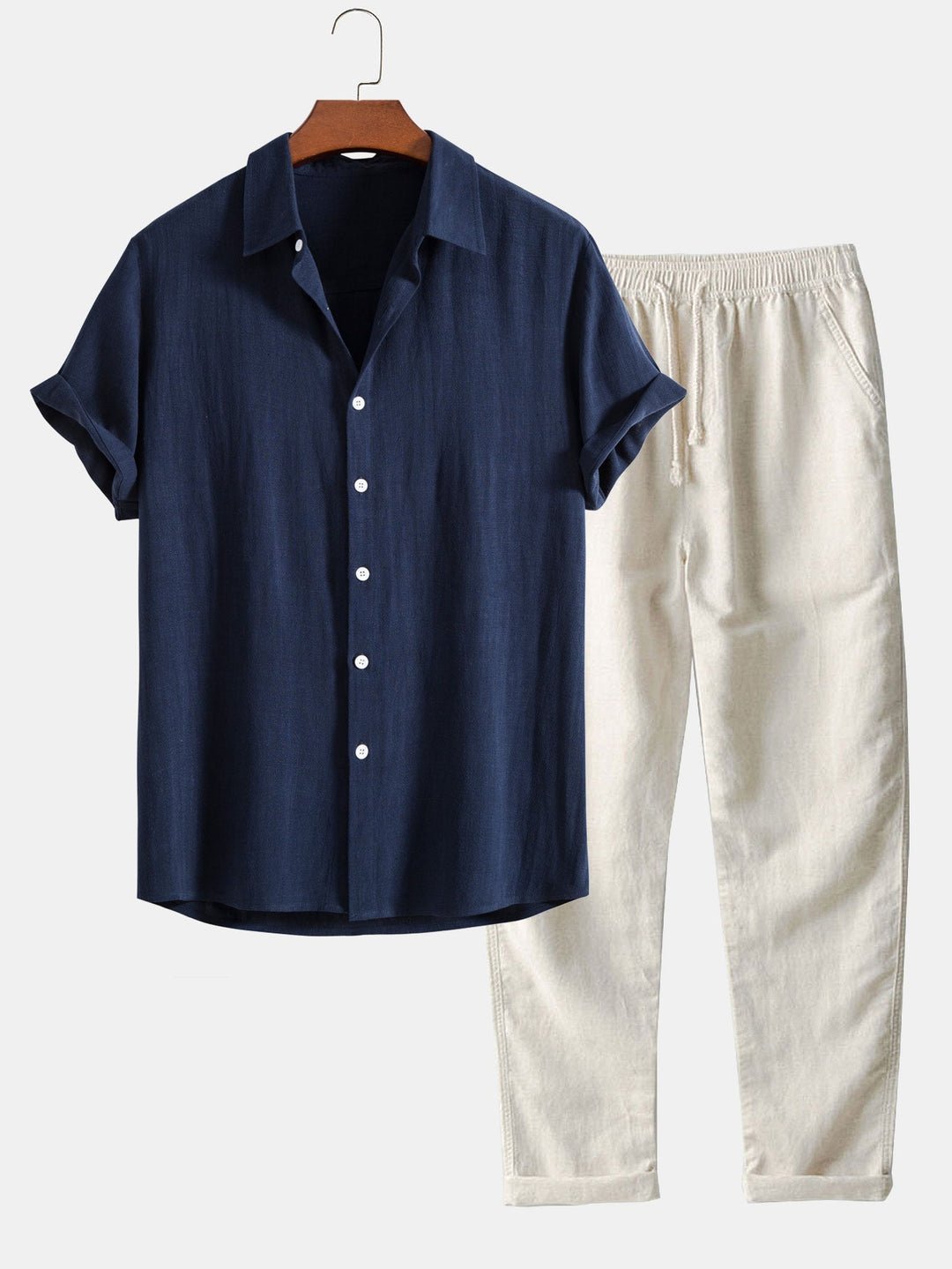 Unisex Breathable Cotton Short Sleeve Shirt With Mandarin Collar And Relaxed Fit